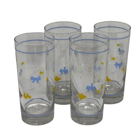 Other - VTG Goose Drinking Glasses Set Blue White Bow Country Cottagecore Kitchen Decor